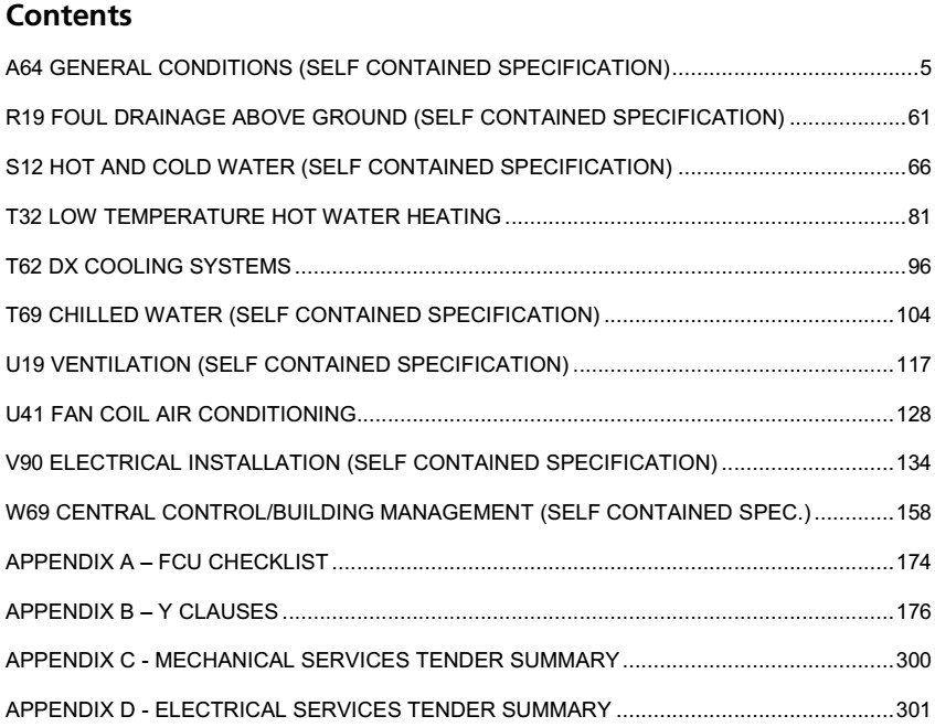 A typical NES specification contents page — self-contained sections running past 300 pages